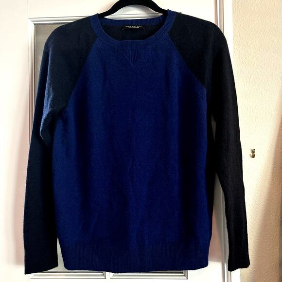 100% Cashmere Black & Blue scoop neck long sleeve sweater jumper cozycore - Picture 1 of 7